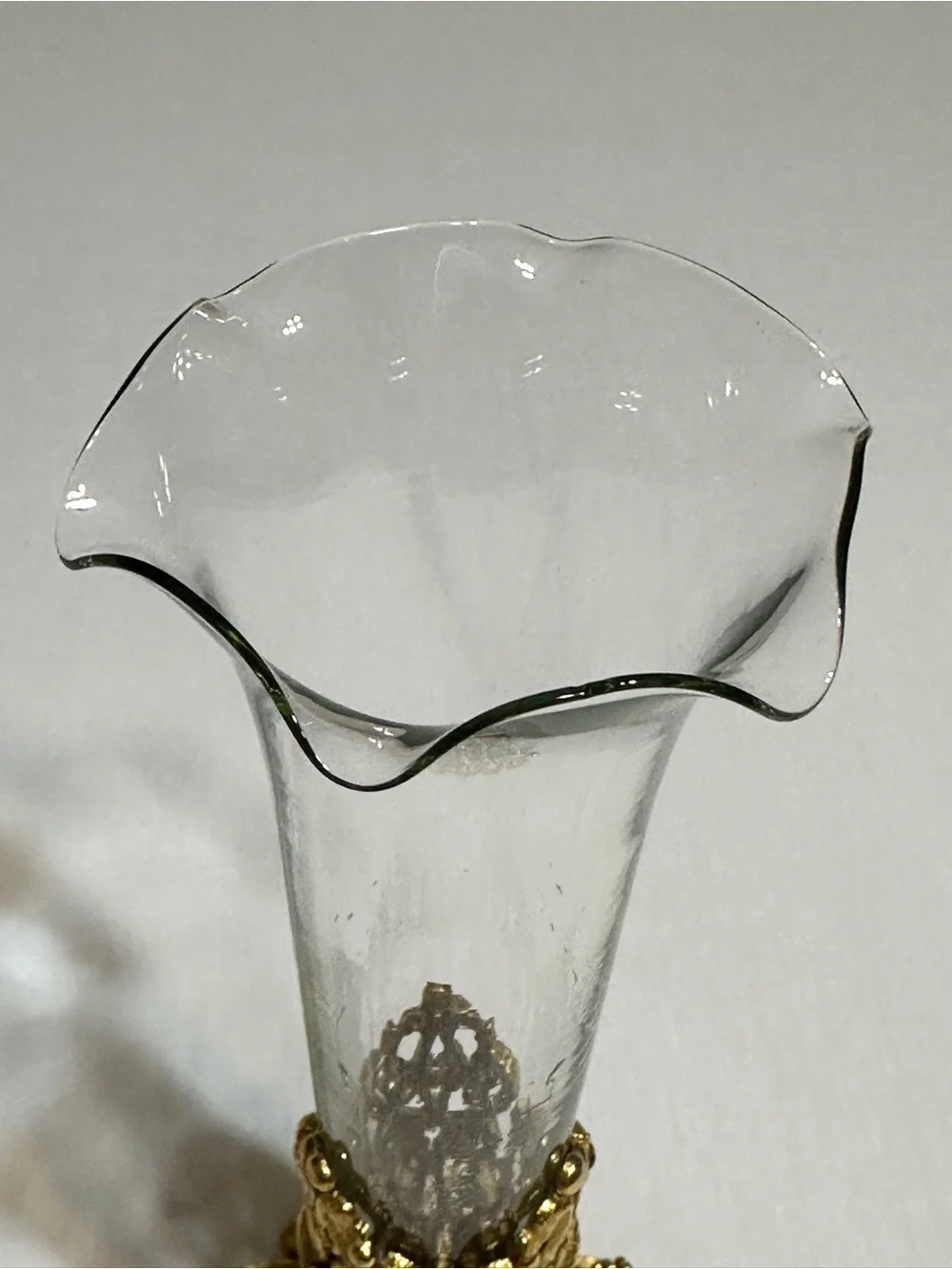 Ornate Gold Filigree Clear Glass Bud Vase